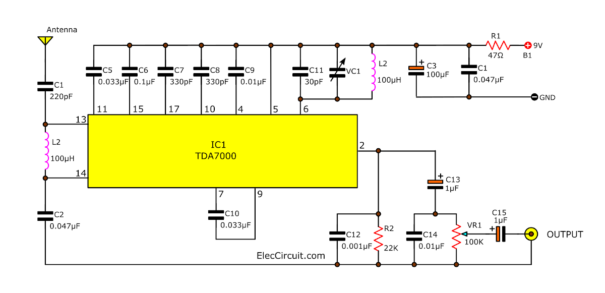 FM receiver circuit with PCB - Simple circuit 