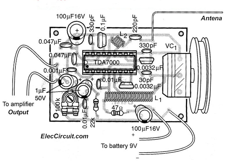 Component layout of FM tuner circuit using TDA7000