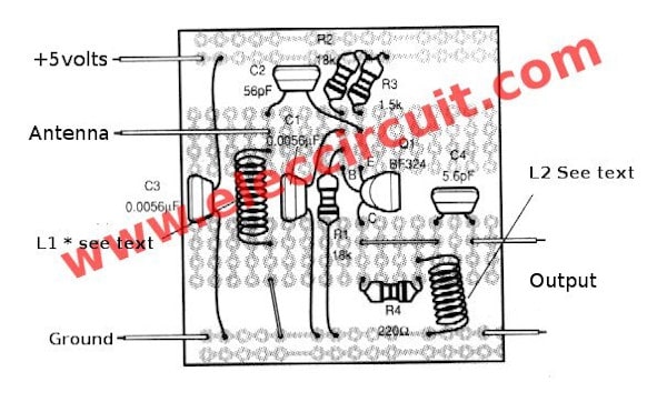 components layout of wide-band high frequency amplifier