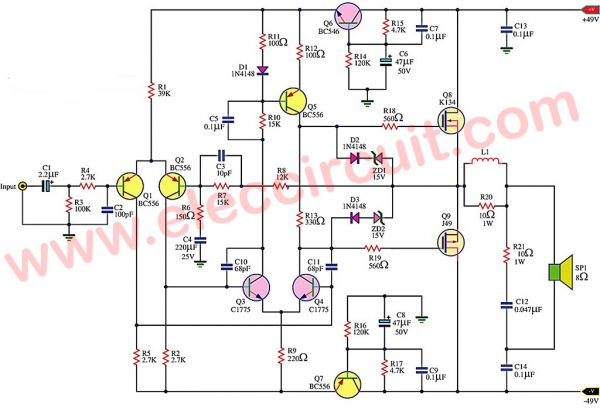 simple MOSFET amplifier circuit diagram