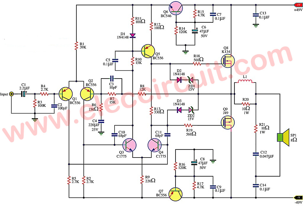 First simple mosfet amplifier circuit by K134 J49 First simple mosfet amplifier circuit by K134 J49
