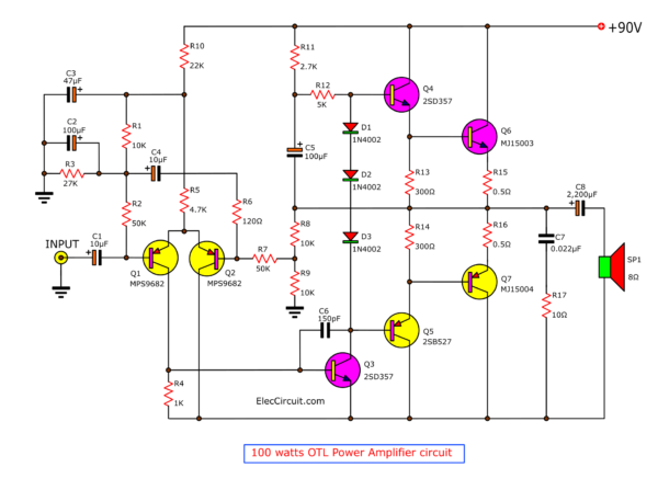 OTL power amplifier circuit using transistor