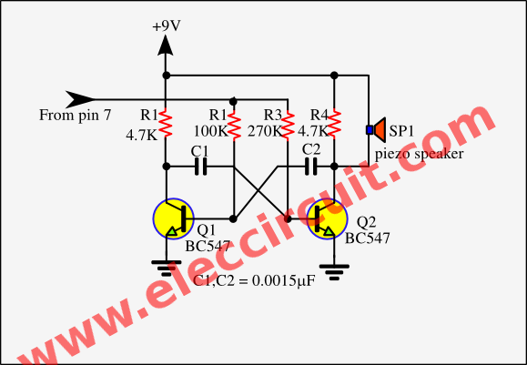 simple buzzer circuit using astable multivibrator