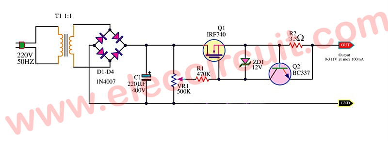 The Variable High Voltage Power Supply 0-300V