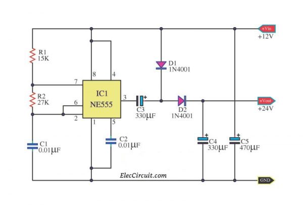 DC doubler voltage 12V to 24V using NE555