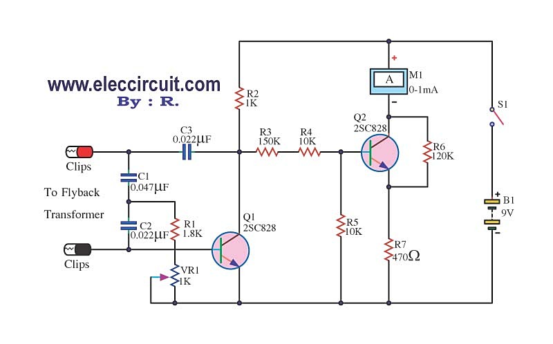 Flyback transformer tester circuit using 2SC828