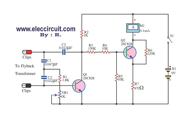 flyback-transformer-tester-circuit-using-2SC828 flyback-transformer-tester-circuit-using-2SC828
