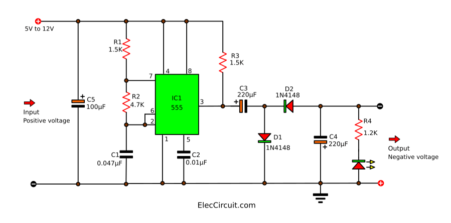 Positive to Negative voltage converter using 555