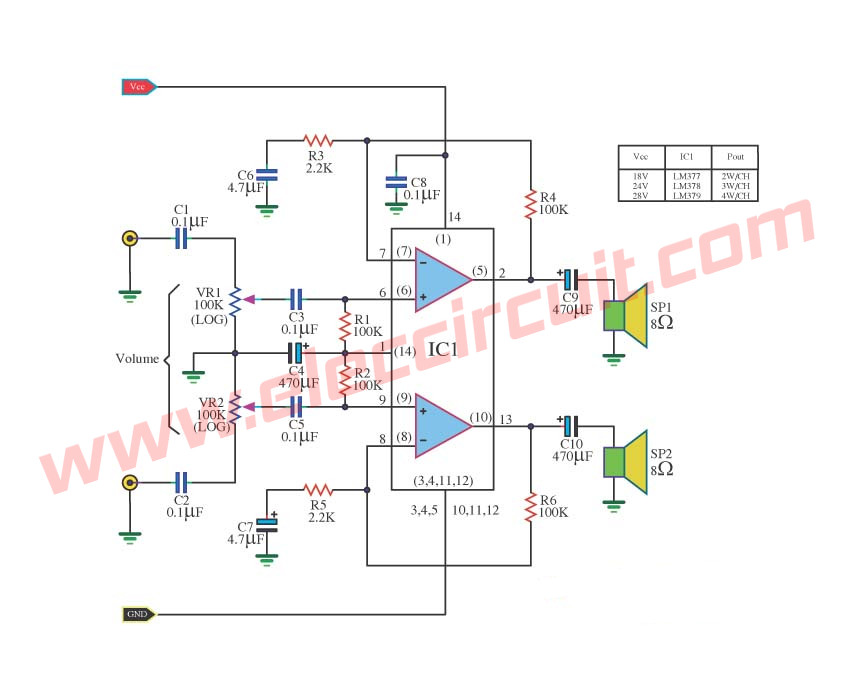 LM379 Power Amplifier OTL Stereo 6W+6W