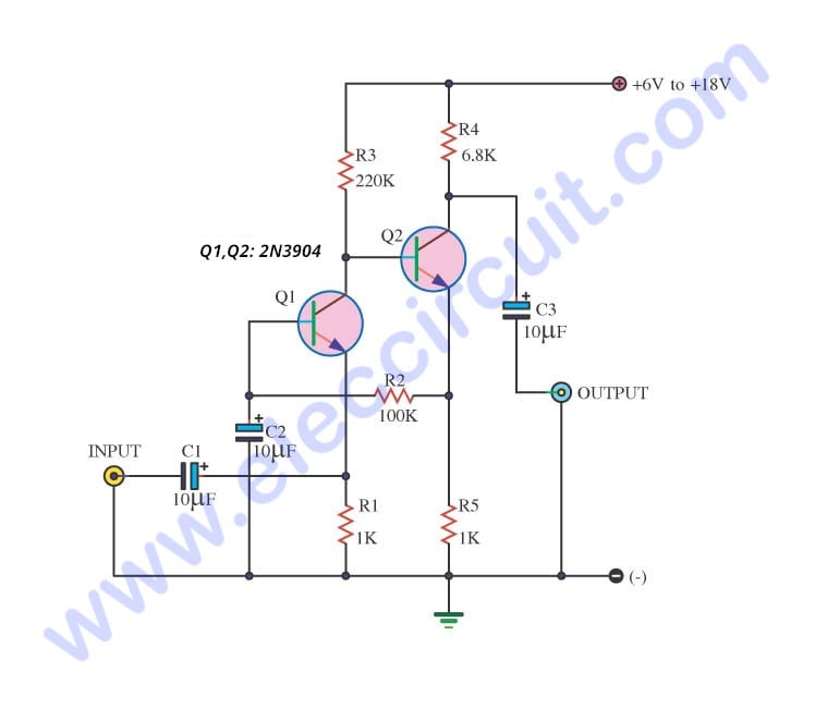 simple audio amplifier circuit diagram using transistor - eleccircuit.com