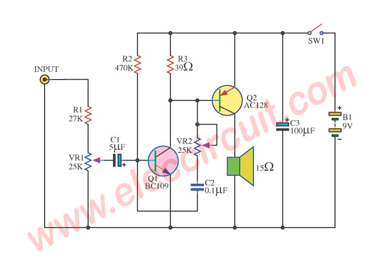 simple audio amplifier circuit diagram using transistor ...