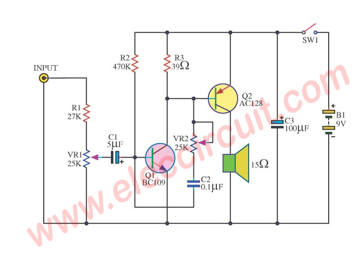 simple audio amplifier circuit diagram using transistor ... bass guitar wiring schematics diagram 