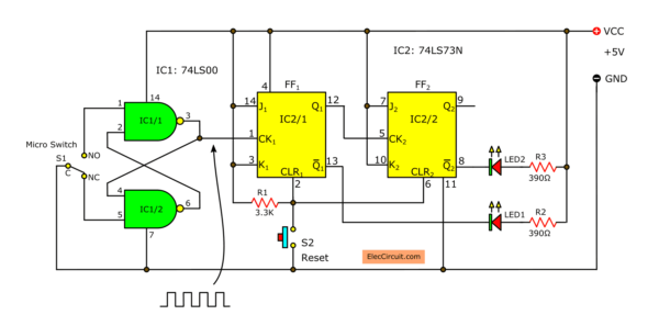 2 bit binary counter using TTL