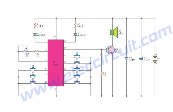 3 melody tone generator circuits diagram eleccircuit comanimal sound generator circuit using ht82231