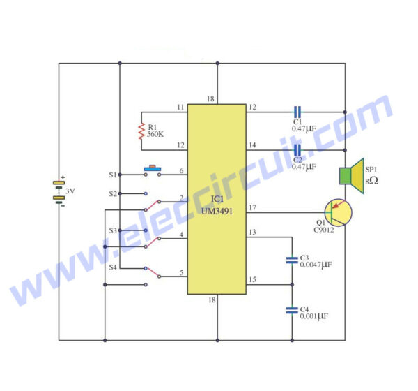 Learn Melody Tone generator circuits using HT82207 UM3491 MM5837