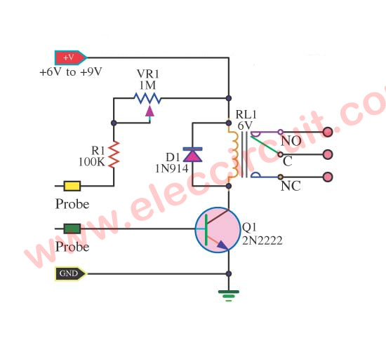 Moisture Activated Relay by Bipolar Transistor