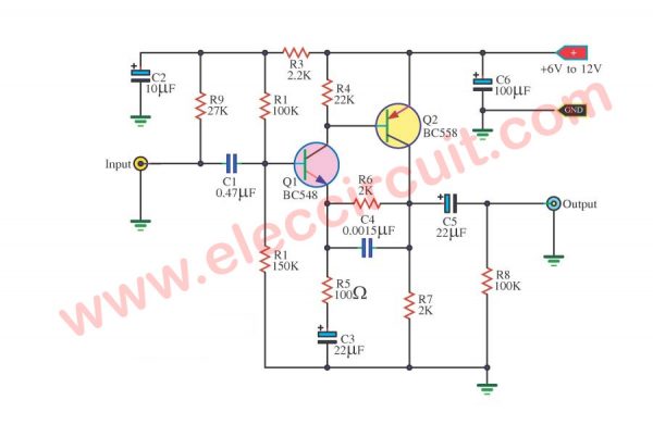 Simple Preamplifier Circuit using BC548 Transistors