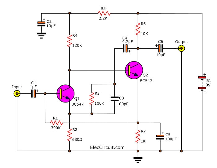 4 Preamplifier circuits  using transistors  Eleccircuit com