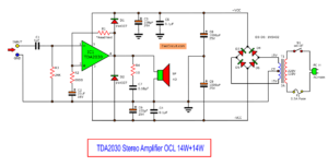 TDA2030 Stereo Amplifier OCL circuit diagram