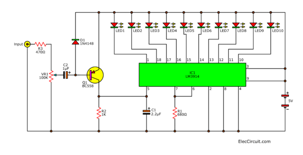 10 LED low signal VU Meter