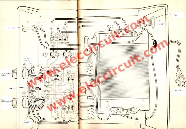 0 60v Dual Variable Power Supply Circuit By Lm317 Lm337 Components Layout Of 0 60 Volt Dc Variable