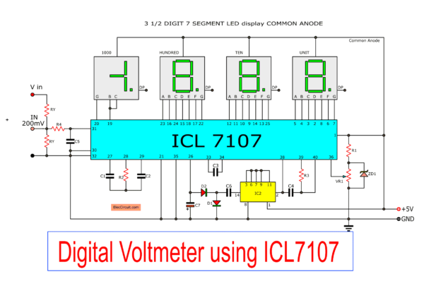 digital voltmeter circuit diagram using ICL7107