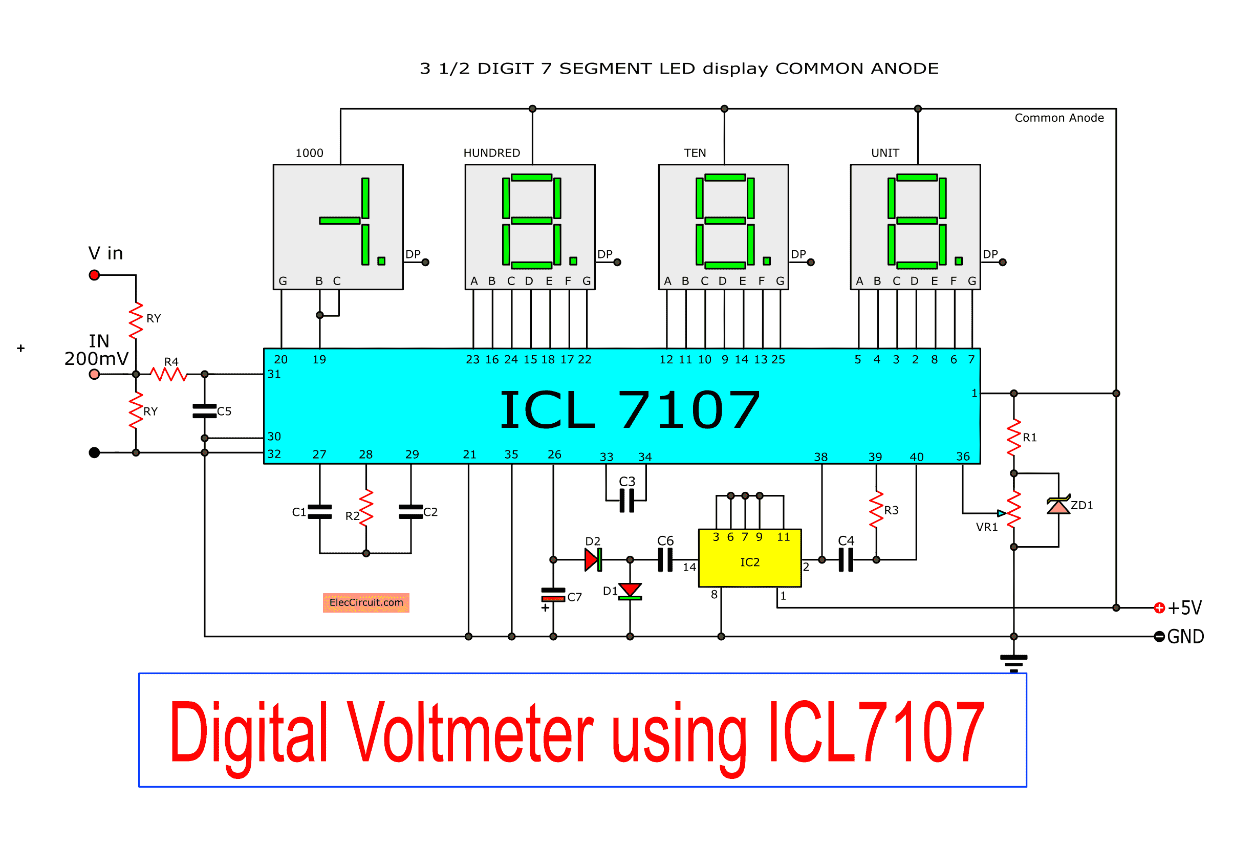 Digital voltmeter circuit diagram using ICL7107 / 7106  