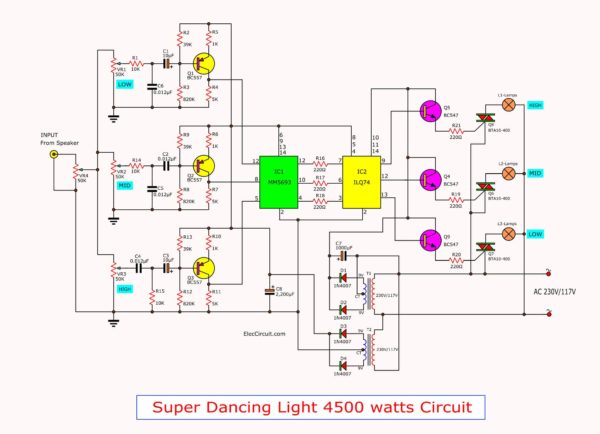 AC Dancing light 4500 watts using opto isolator