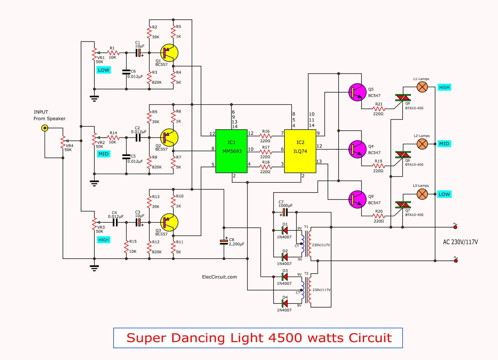 Monday adjective frame Music dancing light circuit,4500 watt using opto isolator