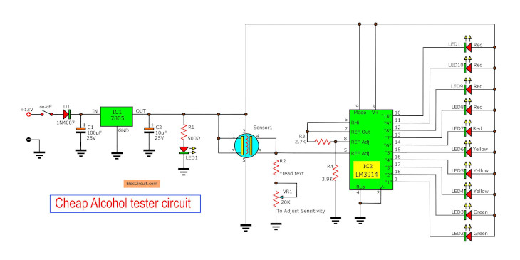 Alcohol breathalyzer circuit using 8051