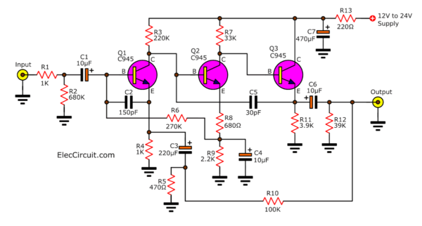 3 transistor Preamplifier circuit