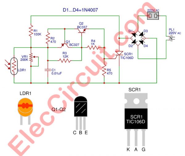 Automatic night light circuit using SCR