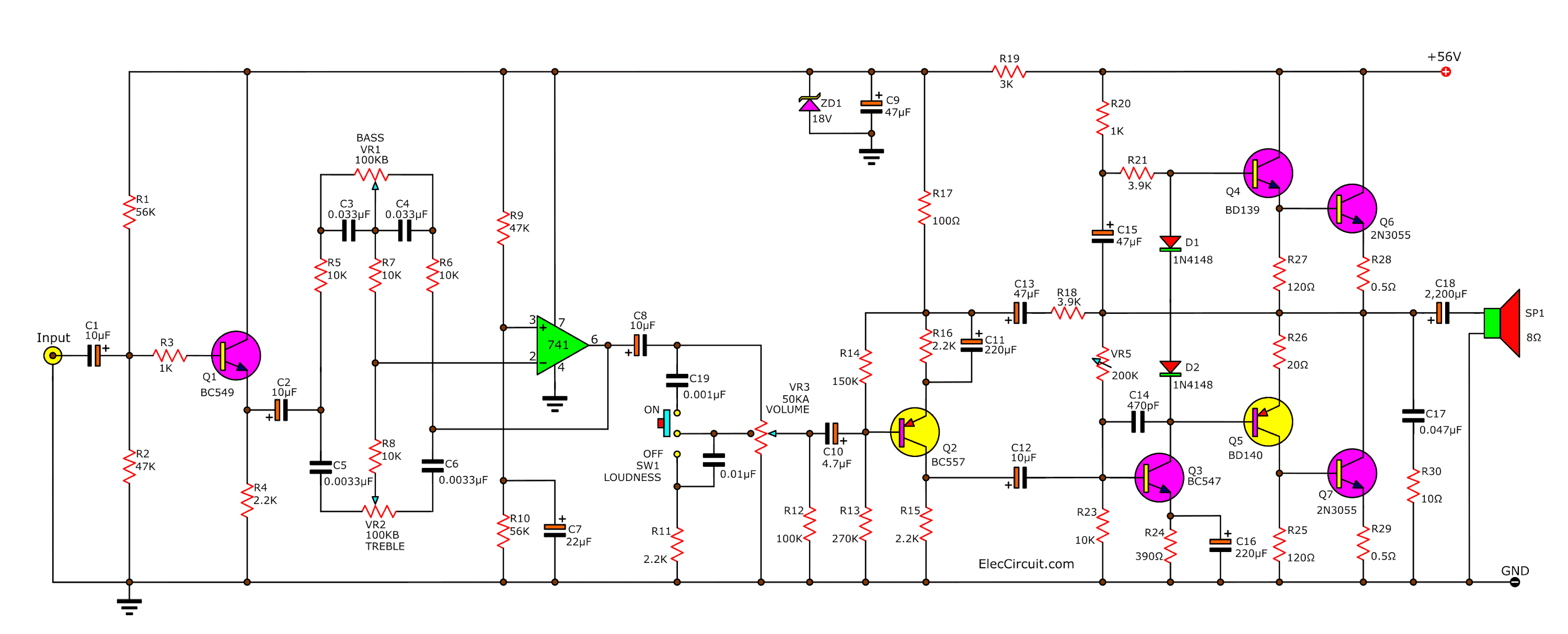 60W RMS OTL integrated audio amplifier circuit