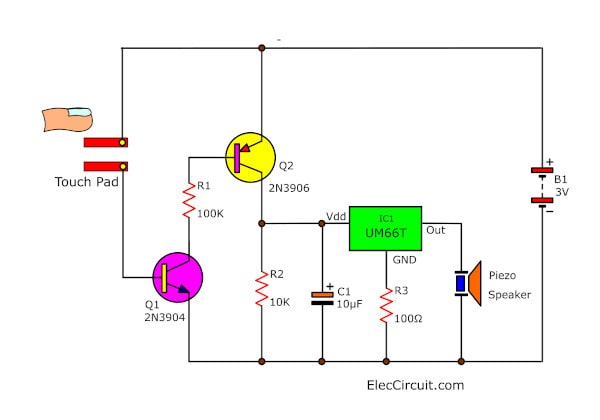 Touch sensitive to the melody alarm using UM66t