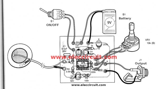 Acoustic guitar pickup circuit using TL071 - ElecCircuit.com
