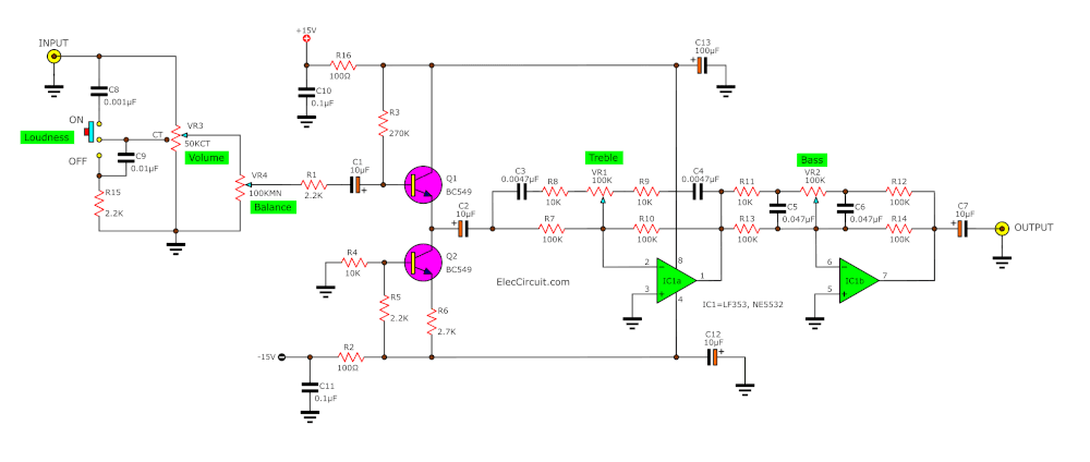 Super pre tone control project using LF353