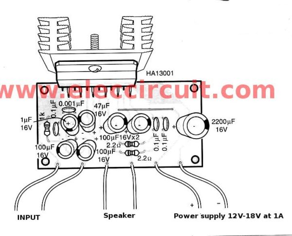 components layout for HA13001 CAR Amplifier