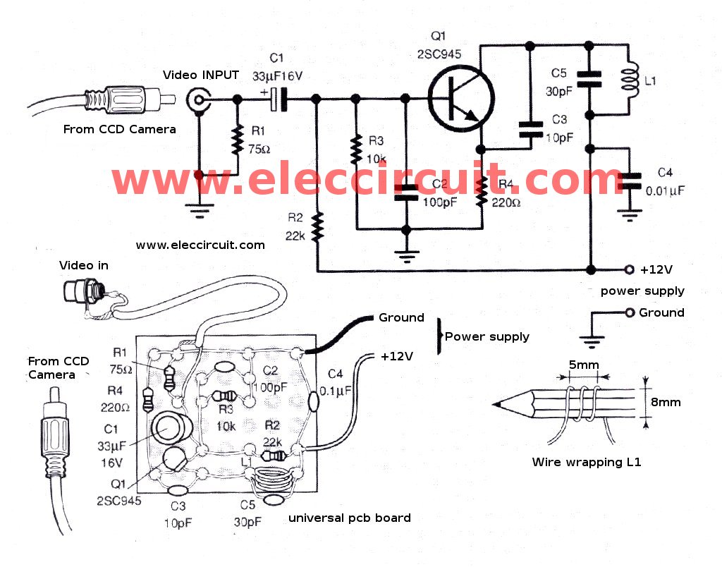 theHow to install CCD camera sensor with VHF sender-simple-video-vhf-transmitter-circuit