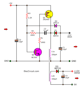 5V to 12V boost converter circuit or higher using transistor