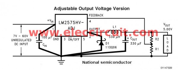 Adjustable-output-voltage-by-lm2575