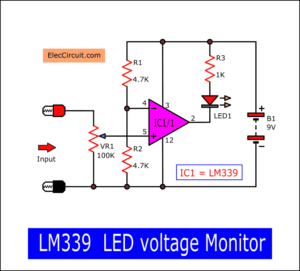 LM339 LED voltage monitor circuit