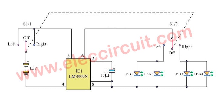 Light turning bike using IC LM3909