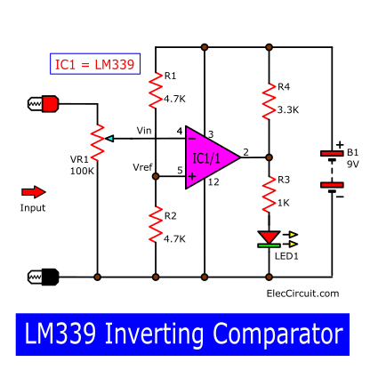 inverting comparator using LM339, load to ground