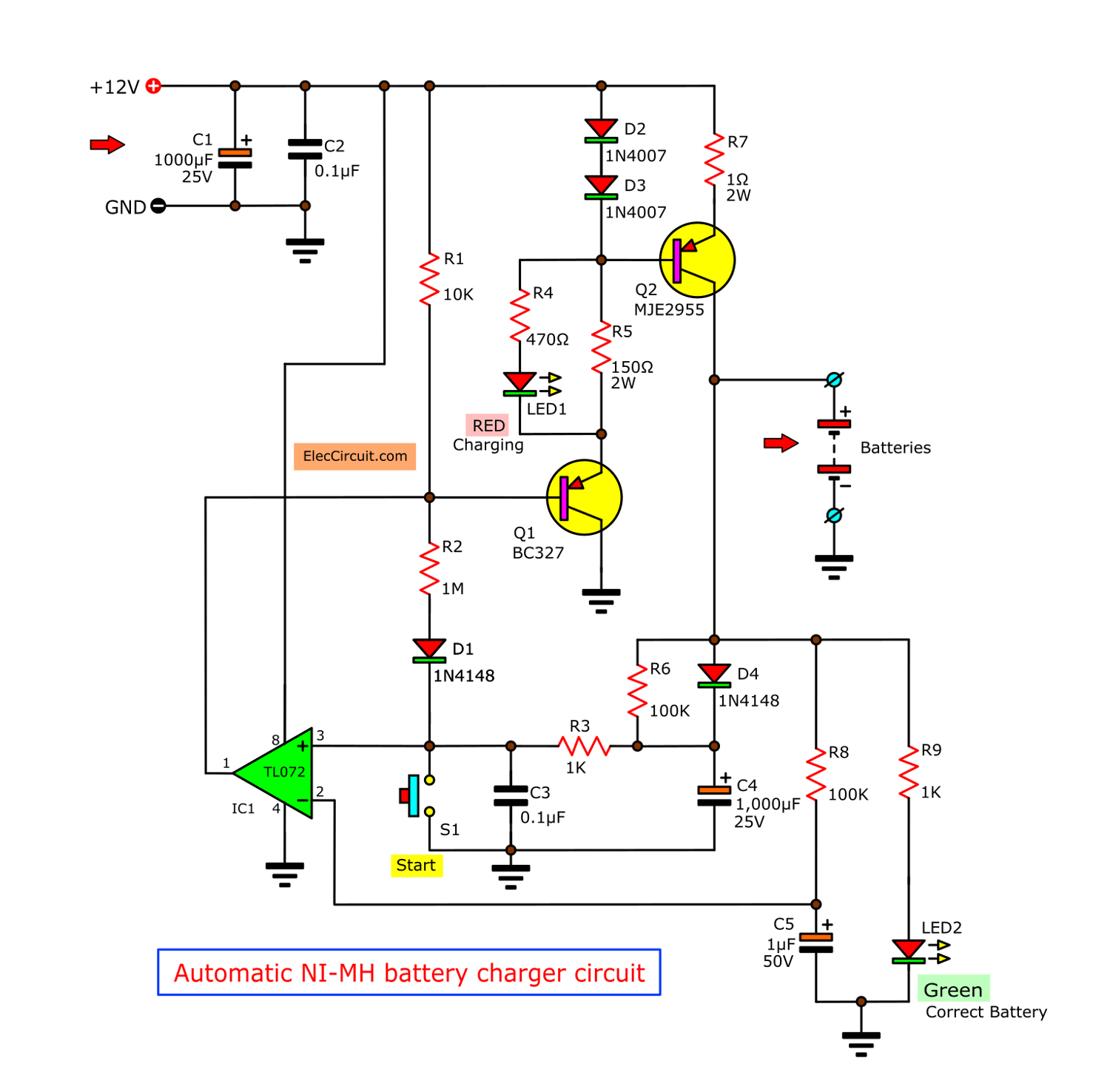 Automatic Nimh Battery Charger Circuit Cutoff When Full Eleecircuit Com