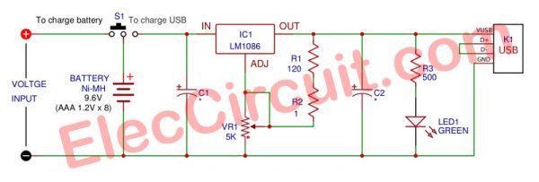 Power bank mobile charger circuit using LM1086