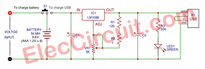 Power bank mobile charger circuit using LM1086