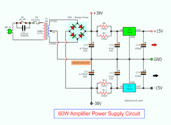 38V and 15V Dual Power supply circuit