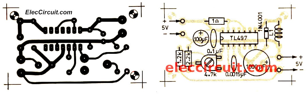 pcb&component layout inverting switching voltage regulator TL497