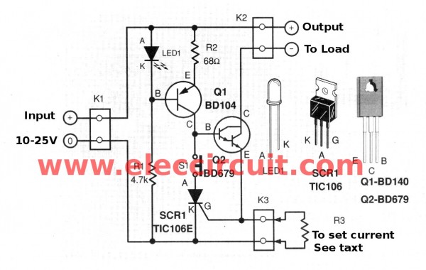 Simple electronic fuse circuit Circuit Diagram