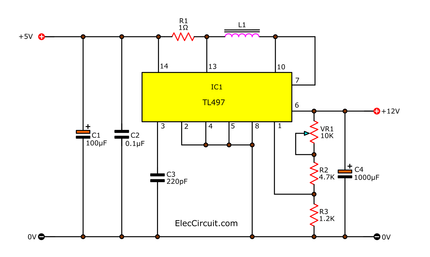 Step-up 5V to 12V DC converter using TL497